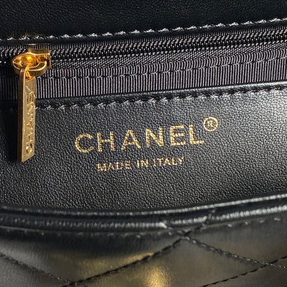 SMALL FLAP BAG 21 IN BLACK CALFSKIN GOLD DOUBLE C THICK CHAIN