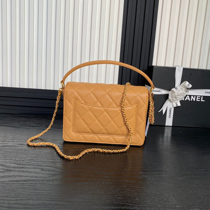 RETRO STYLE FLAP BAG 22 IN RAW SIENNA GRAINED CALFSKIN GOLD HARDWARE
