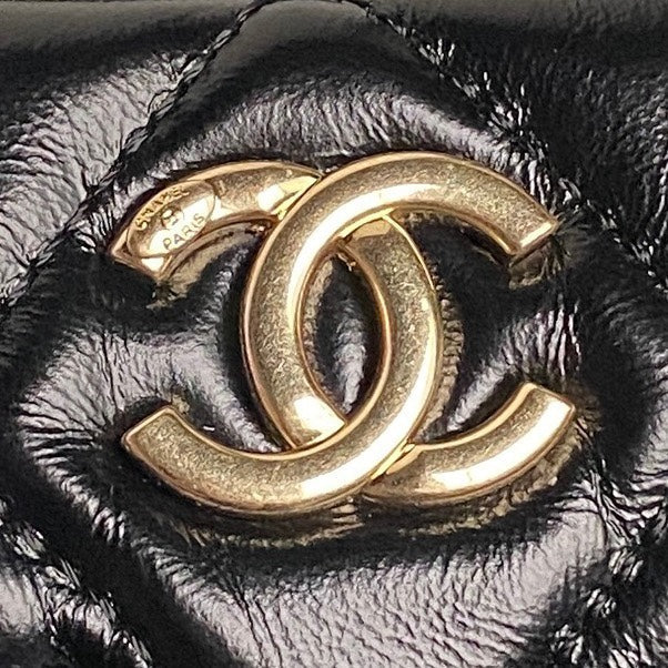 BOWLING BAG 29 IN BLACK SHINY CALFSKIN GOLD HARDWARE