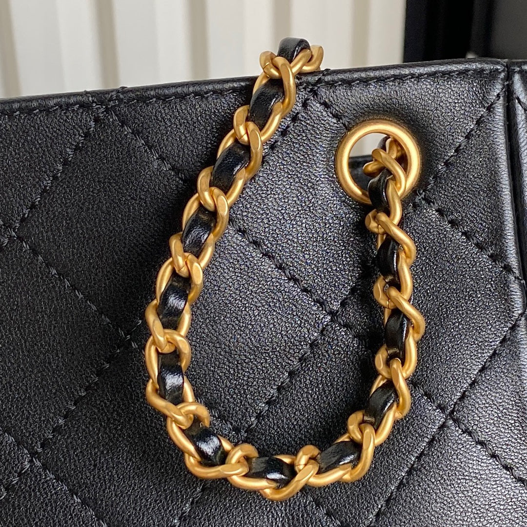 BUCKET BACKPACK 24 IN BLACK LAMBSKIN GOLD HARDWARE