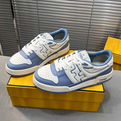 FENDI MATCH LOW TOPS IN CERULEAN BLUE MIX WHITE CALFSKIN AND MESH