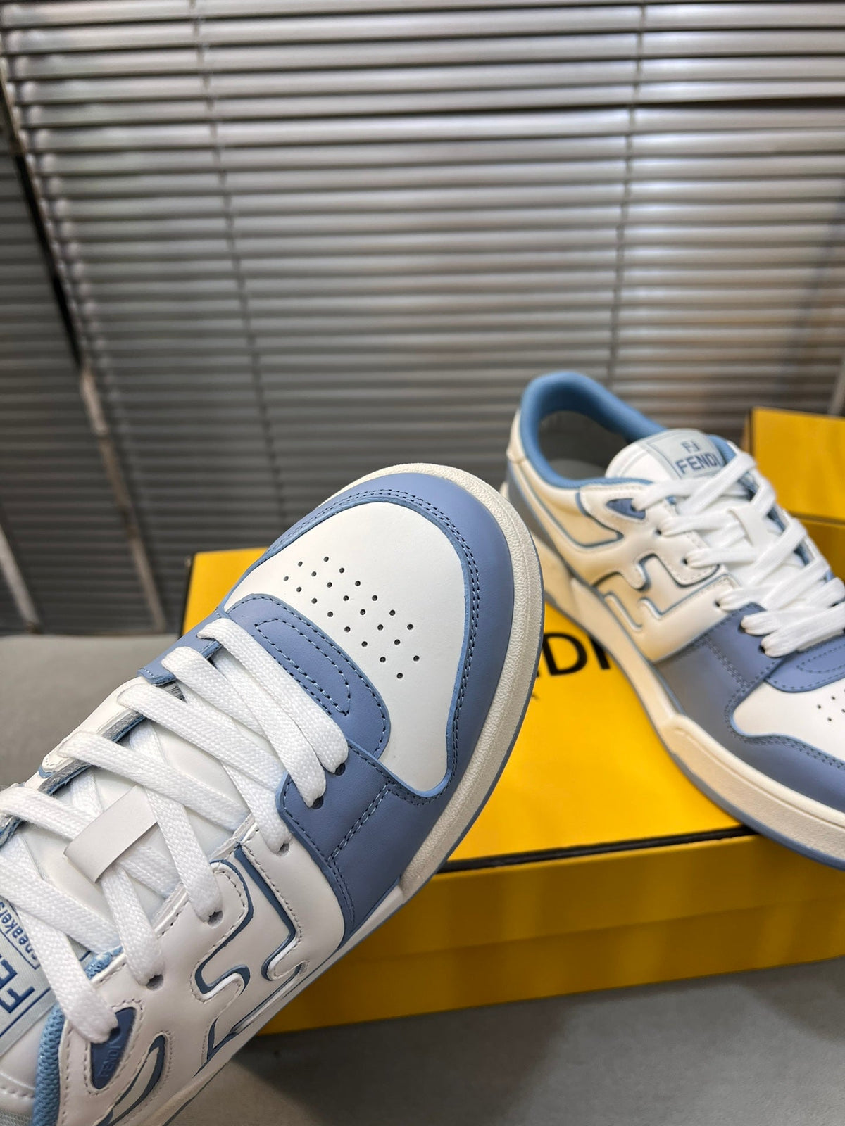 FENDI MATCH LOW TOPS IN CERULEAN BLUE MIX WHITE CALFSKIN AND MESH