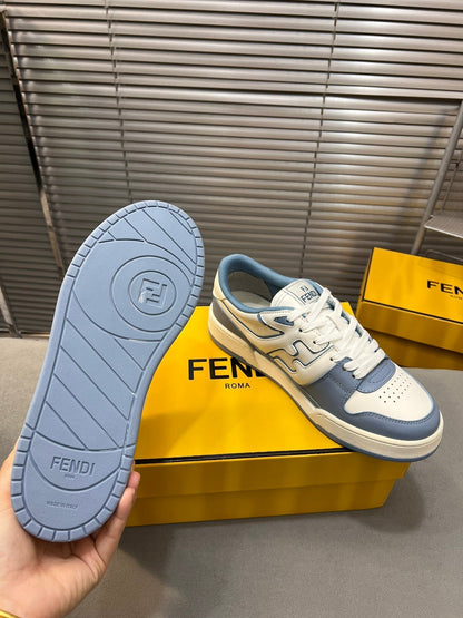 FENDI MATCH LOW TOPS IN CERULEAN BLUE MIX WHITE CALFSKIN AND MESH