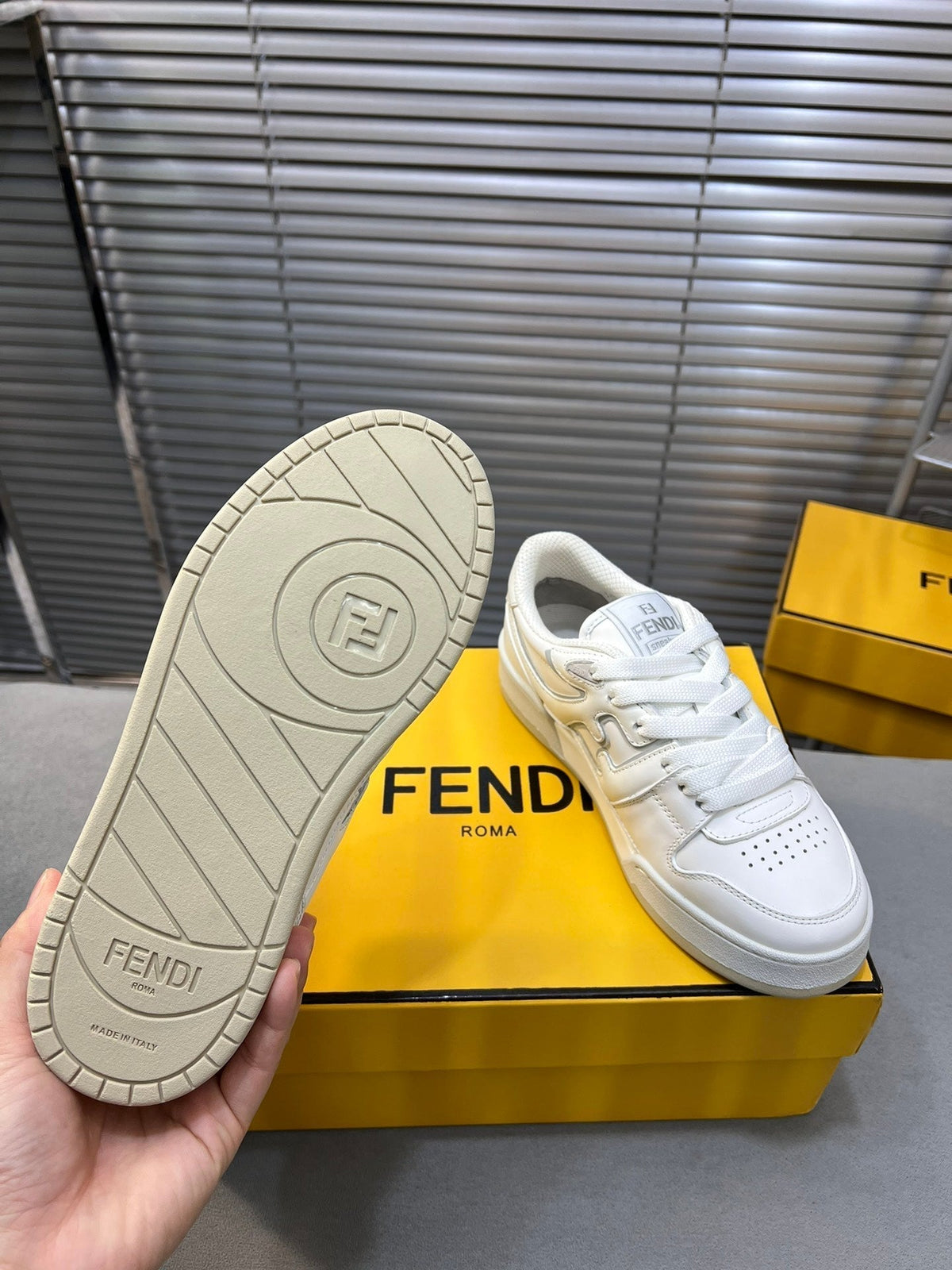 FENDI MATCH LOW TOPS IN WHITE CALFSKIN AND MESH