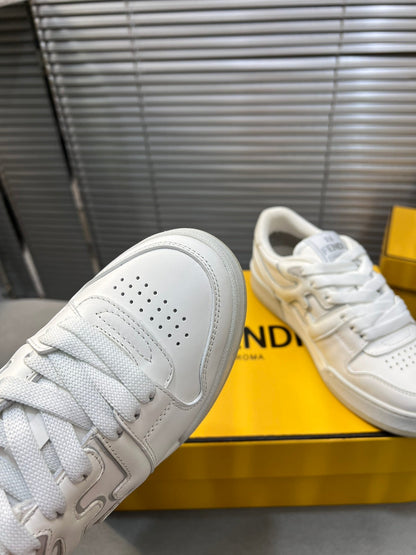FENDI MATCH LOW TOPS IN WHITE CALFSKIN AND MESH
