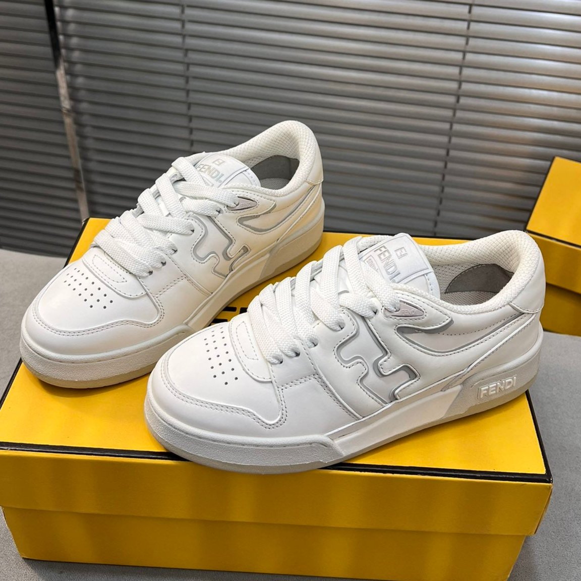 FENDI MATCH LOW TOPS IN WHITE CALFSKIN AND MESH