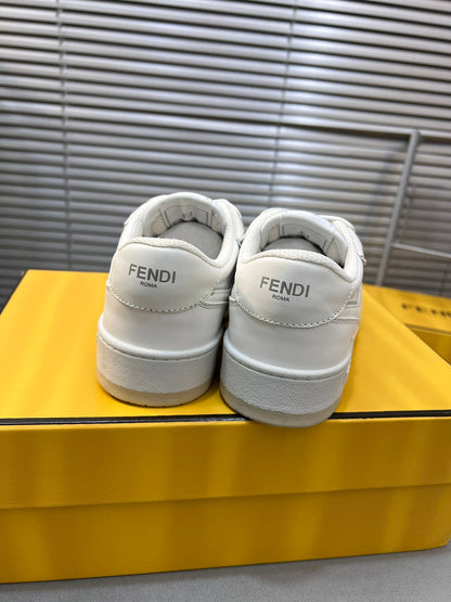 FENDI MATCH LOW TOPS IN WHITE CALFSKIN AND MESH