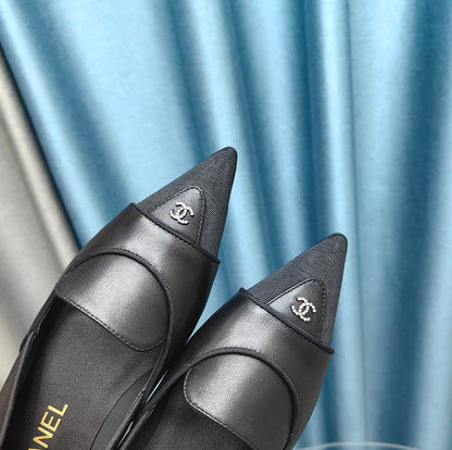 BALLET FLAT BLACK SHEEPSKIN POINTED TOE