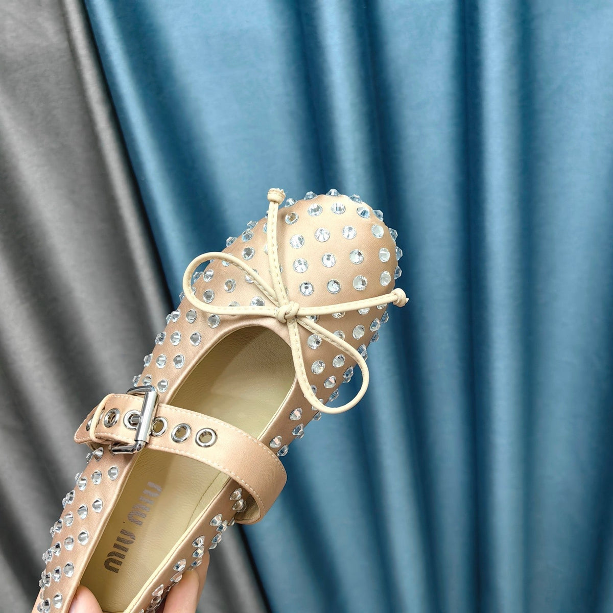 MARY JANE SHOES METALLIC GOLD COWHIDE WITH DIAMOND