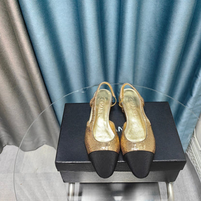 SLINGBACKS IN GLITTER GOLDEN LAMBSKIN