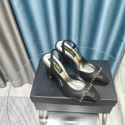 HIGH SLINGBACKS IN BLACK LAMBSKIN