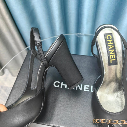 HIGH SLINGBACKS IN BLACK LAMBSKIN