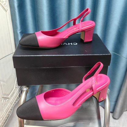 HIGH SLINGBACKS IN BARBIE PINK MIX BLACK LAMBSKIN