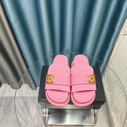 PLATFORM HEELS SANDALS IN LIGHT PINK WOOLEN FABRIC