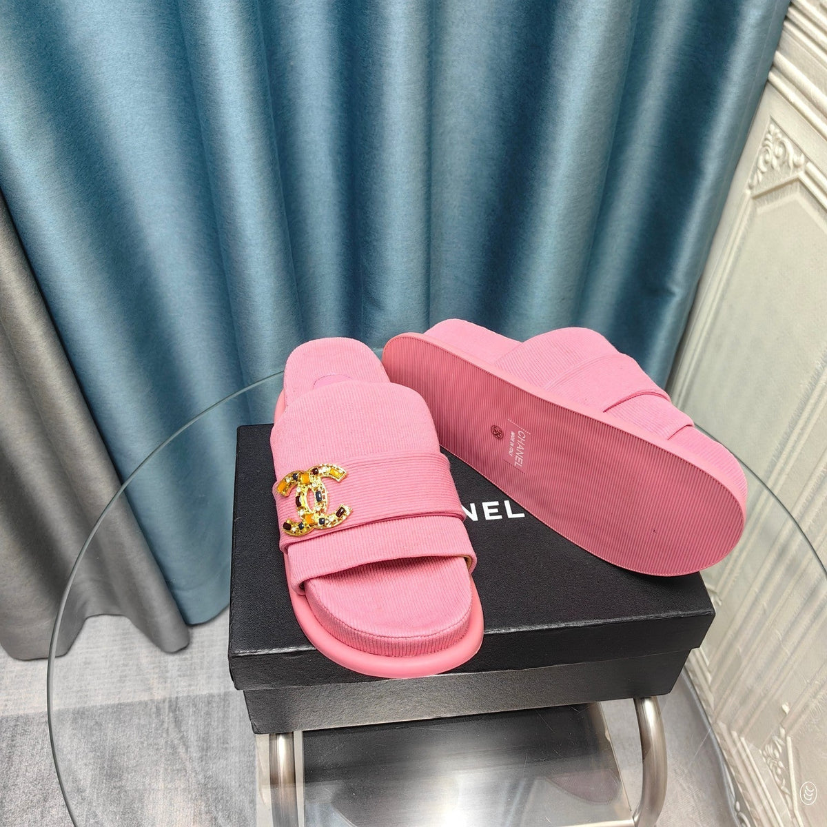 PLATFORM HEELS SANDALS IN LIGHT PINK WOOLEN FABRIC