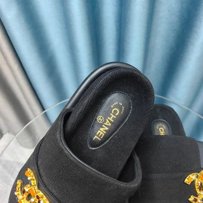 PLATFORM HEELS SANDALS IN BLACK WOOLEN FABRIC