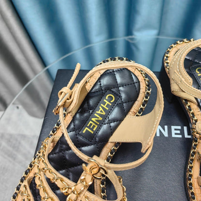 HIGH SANDALS WITH THREE STRAPS IN DARK CREAM CALFSKIN