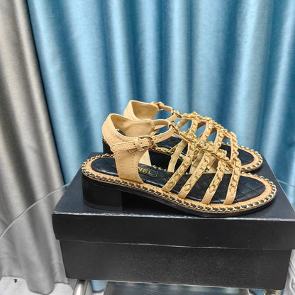 HIGH SANDALS WITH THREE STRAPS IN DARK CREAM CALFSKIN