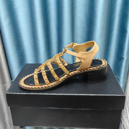 HIGH SANDALS WITH THREE STRAPS IN DARK CREAM CALFSKIN