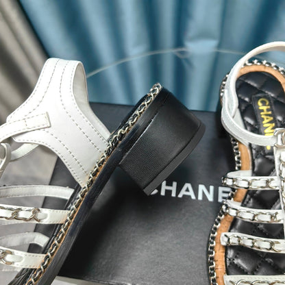 HIGH SANDALS WITH THREE STRAPS IN WHITE CALFSKIN