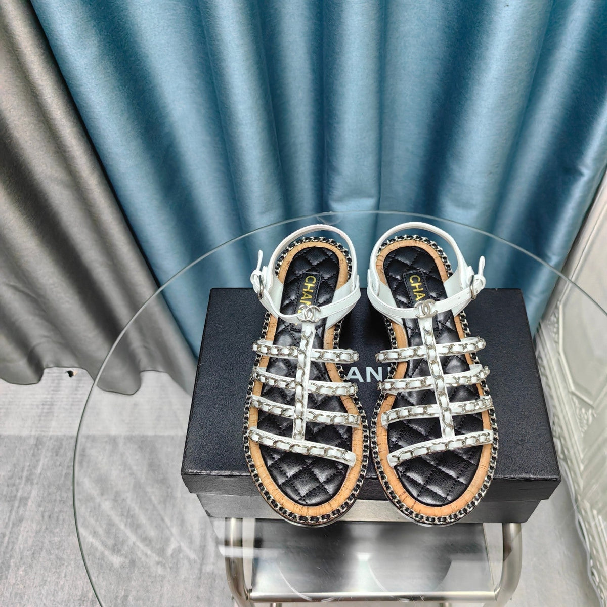 HIGH SANDALS WITH THREE STRAPS IN WHITE CALFSKIN