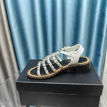 HIGH SANDALS WITH THREE STRAPS IN WHITE CALFSKIN