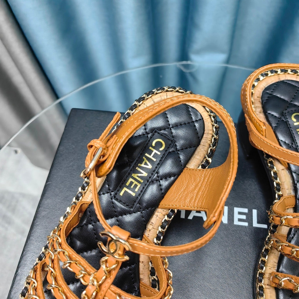 HIGH SANDALS WITH THREE STRAPS IN OCHRE YELLOW CALFSKIN