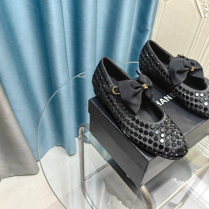 MARY JANE BOW RHINESTONE BLACK SILK