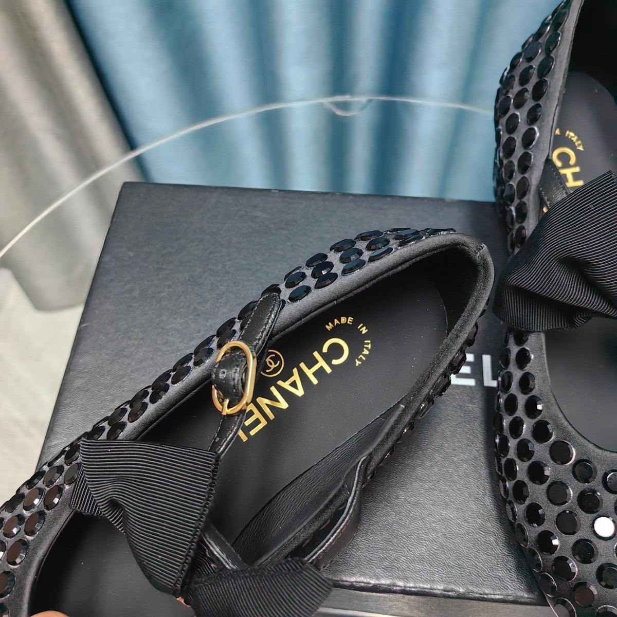 HIGH MARY JANE BOW RHINESTONE BLACK SILK