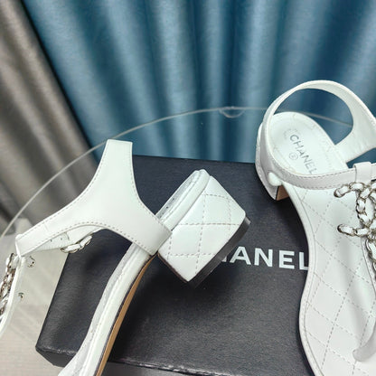 CLASSIC THONG SANDALS WHITE LAMBSKIN WITH PEARL BUCKLE