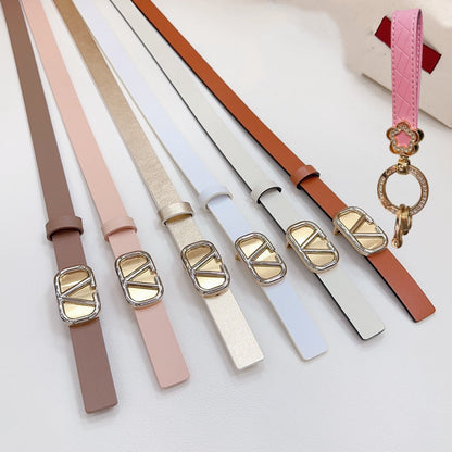 Gold Vlogo and Silver Hardware Buckle Tan White Calfskin 20mm
