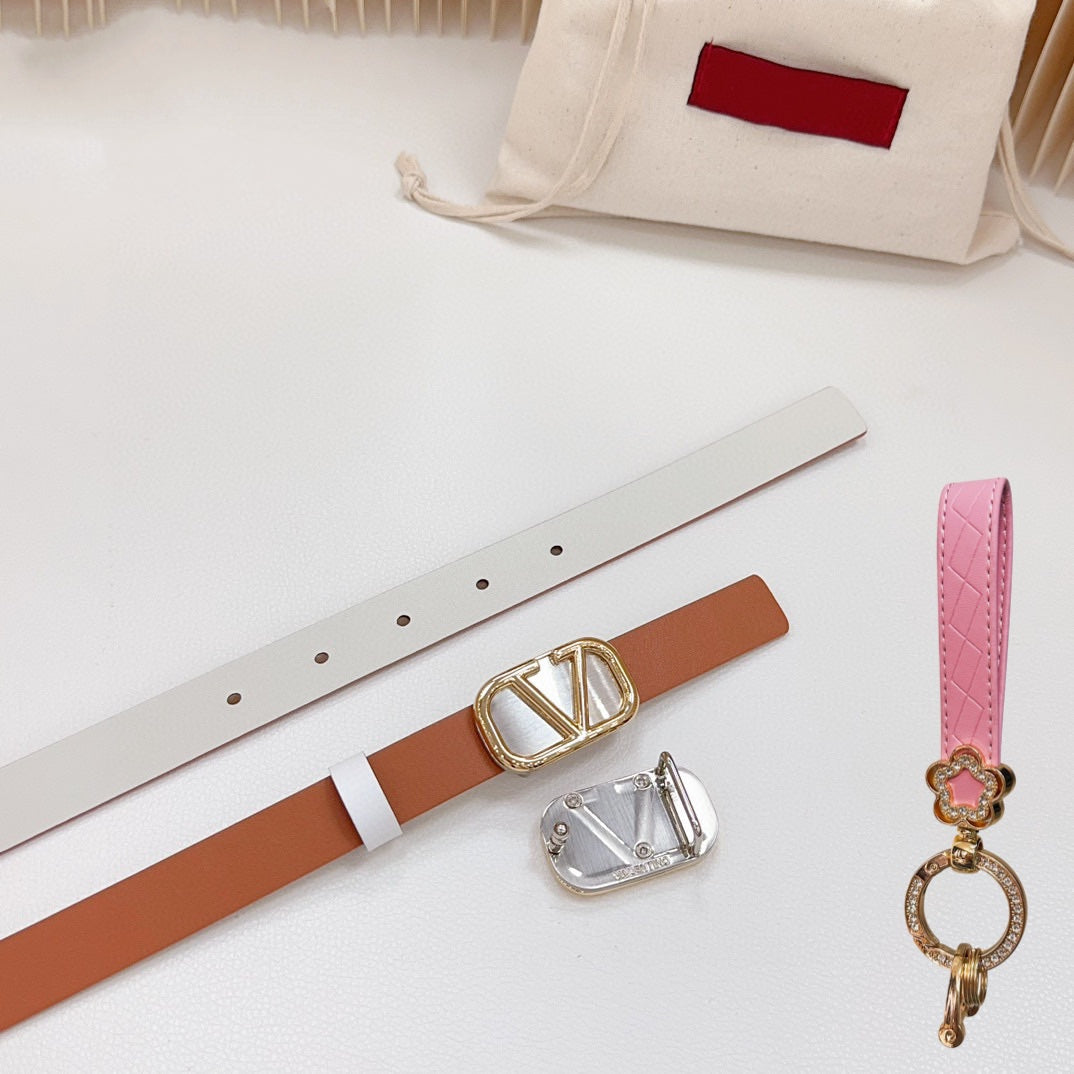 Gold Vlogo and Silver Hardware Buckle Tan White Calfskin 20mm