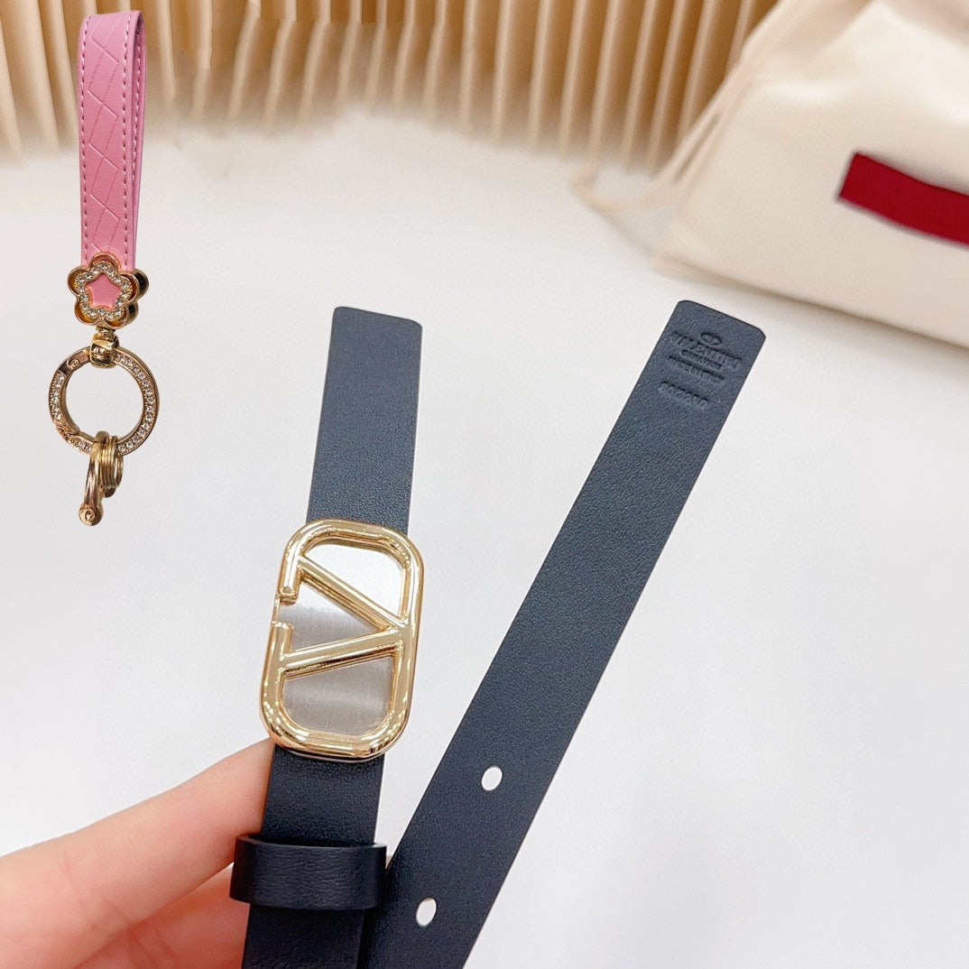 Gold Vlogo and Silver Hardware Buckle Black Calfskin 20mm