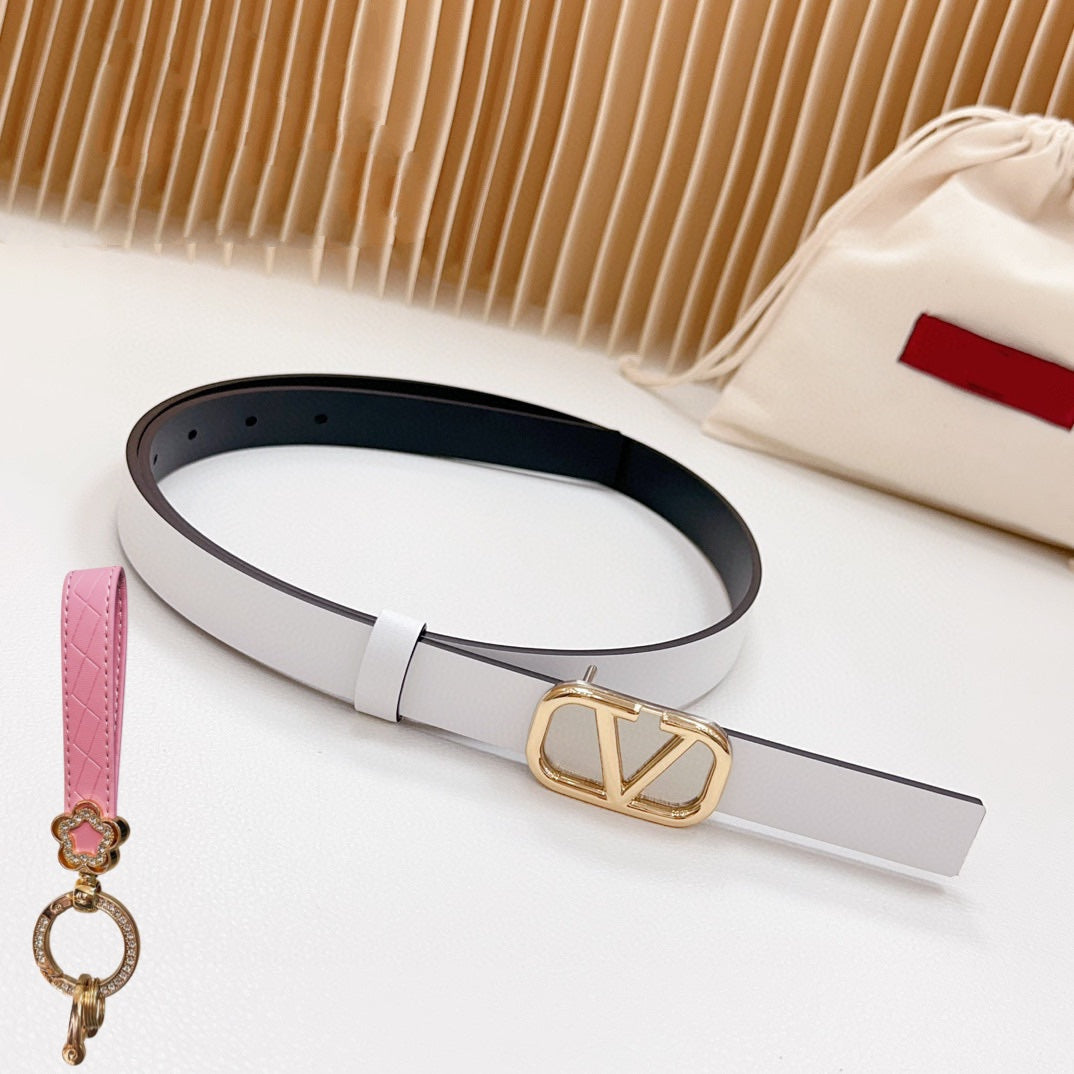 Gold Vlogo and Silver Hardware Buckle White Black Calfskin 20mm