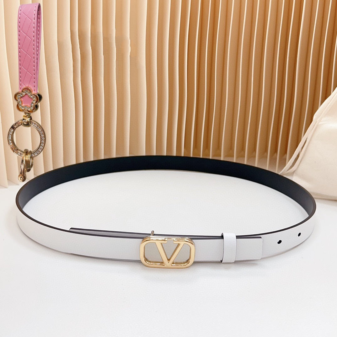 Gold Vlogo and Silver Hardware Buckle White Black Calfskin 20mm