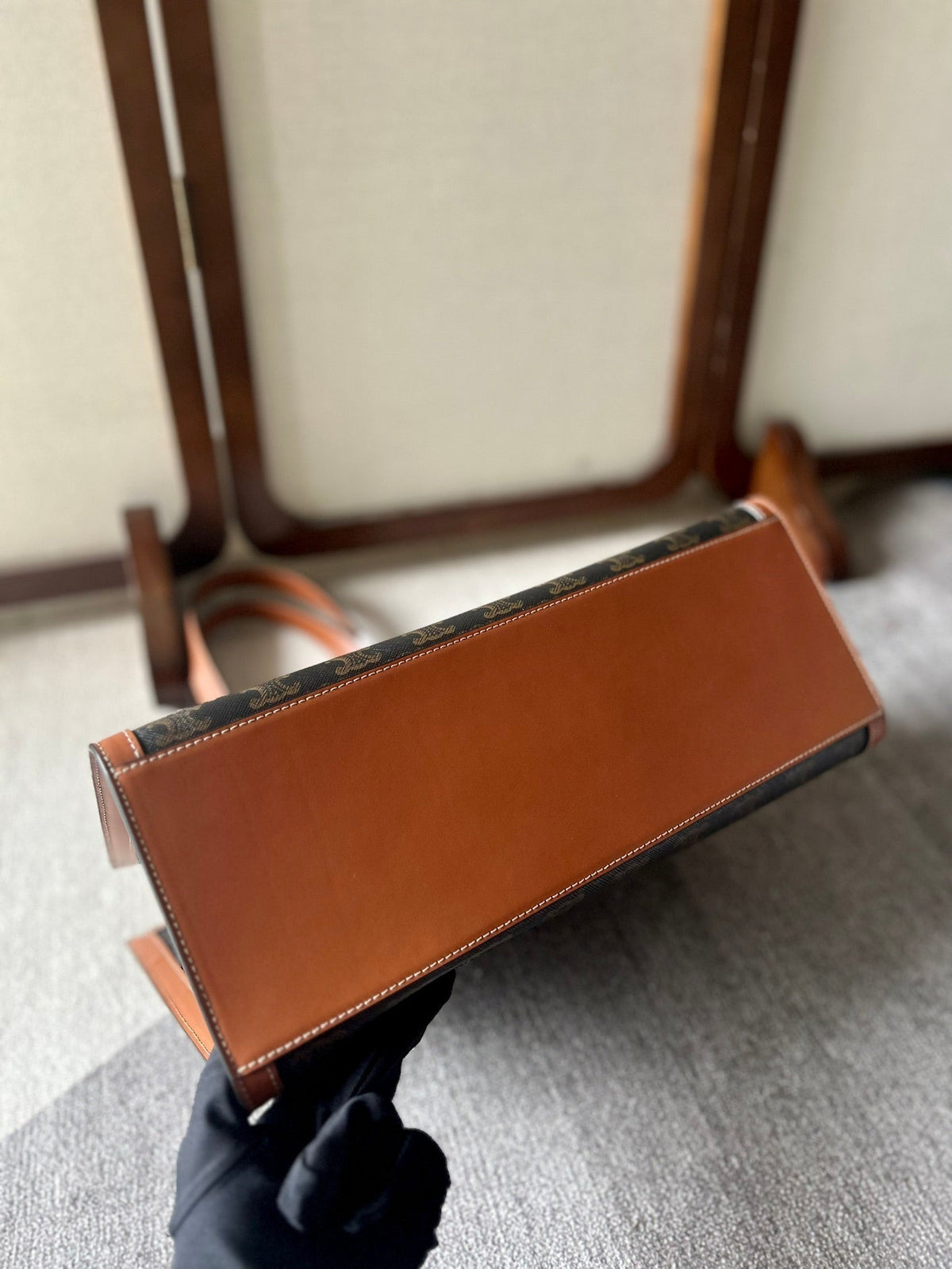 CABAS 37 IN BLACK TRIOMPHE CANVAS AND BRONZE BROWN CALFSKIN TRIM GOLD LOCK