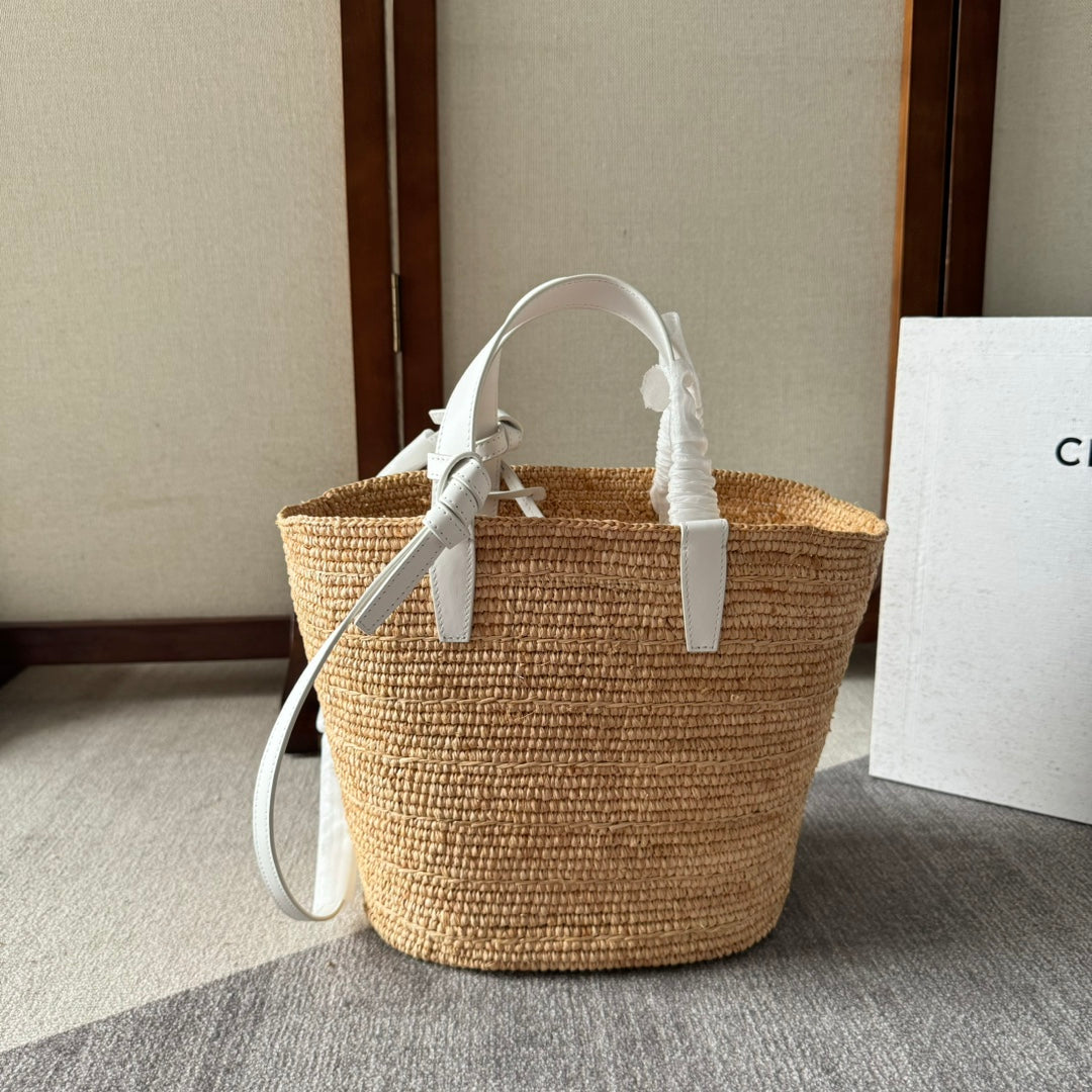 TEEN SUPPLE CELINE 22 WHITE IN RAFFIA AND CALFSKIN