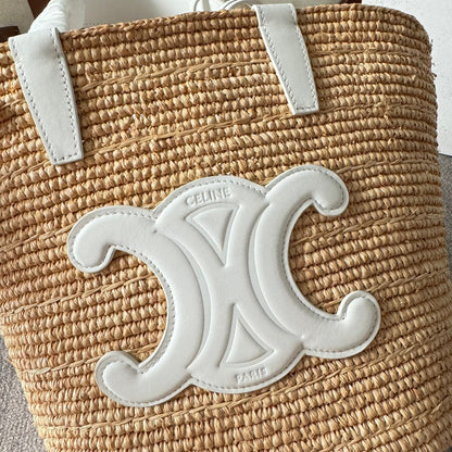 TEEN SUPPLE CELINE 22 WHITE IN RAFFIA AND CALFSKIN
