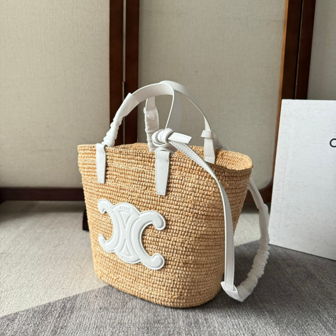 TEEN SUPPLE CELINE 22 WHITE IN RAFFIA AND CALFSKIN
