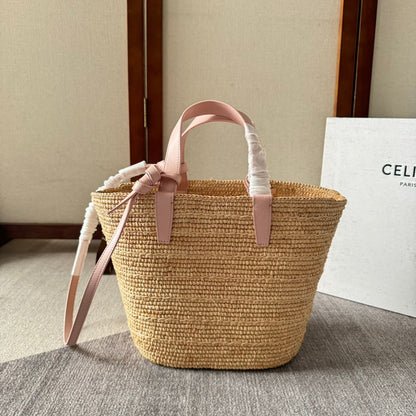 TEEN SUPPLE CELINE 22 PINK IN RAFFIA AND CALFSKIN