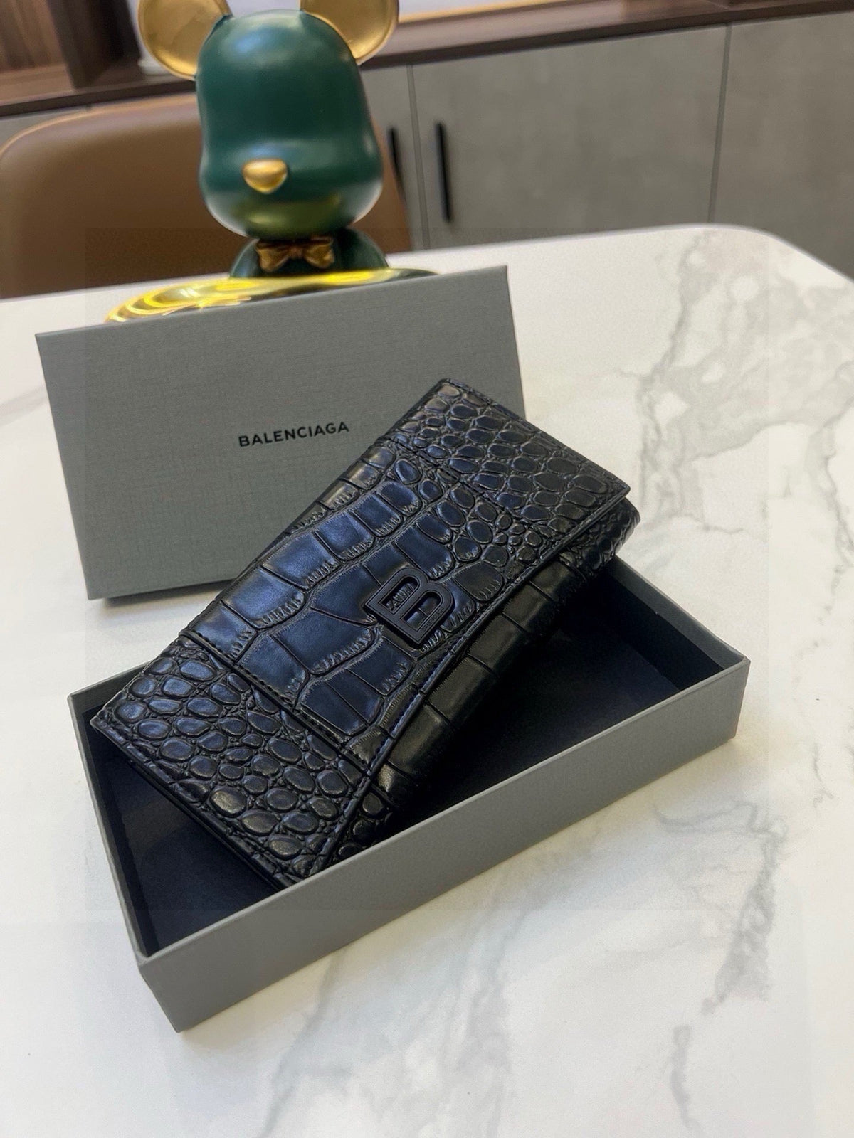 WALLET 15 IN BLACK CROCODILE EMBOSSED CALFSKIN