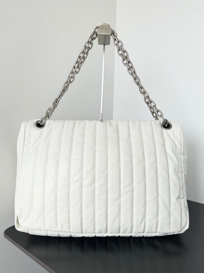 MONACO BAG 43 IN WHITE QUILTED THIN CALFSKIN SILVER HARDWARE