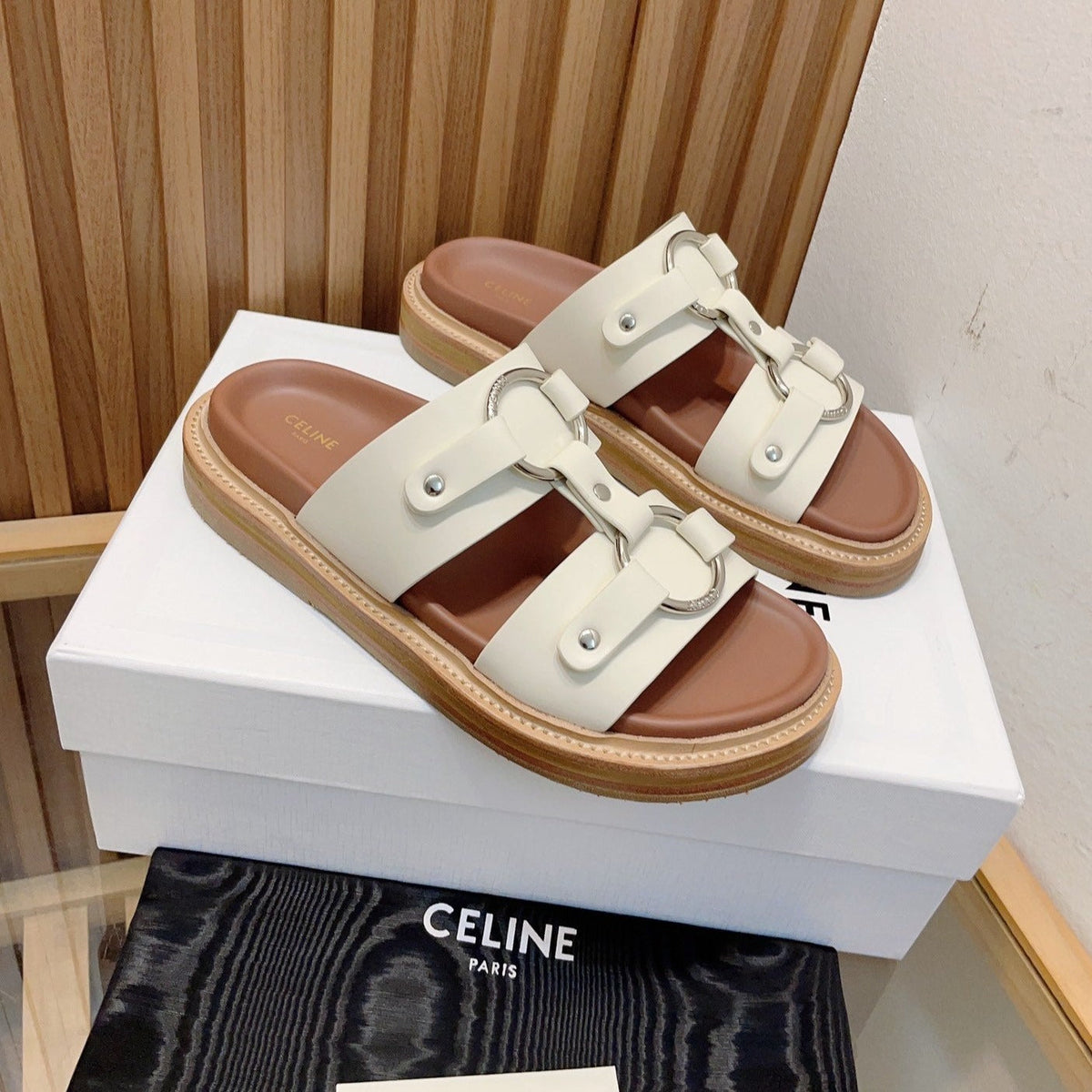 DAD SANDALS WHITE BROWN CALFSKIN