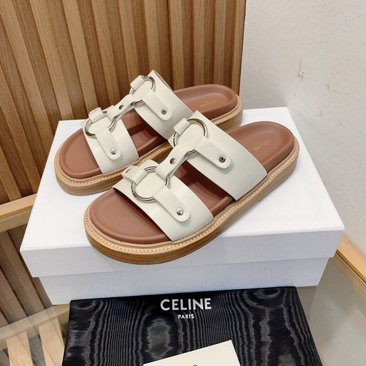 DAD SANDALS WHITE BROWN CALFSKIN