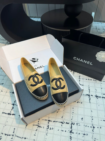 ESPADRILLES LOAFERS IN YELLOW MIX BLACK LAMBSKIN