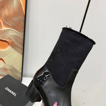 HIGH BOOTS 5.5 CM IN BLACK LAMBSKIN AND FABRIC