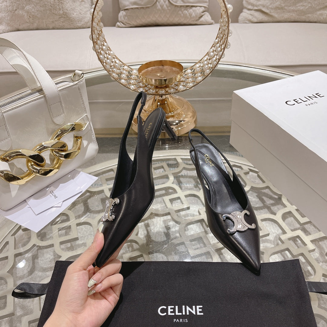 HIGH SLINGBACK 5 CM IN BLACK CALFSKIN