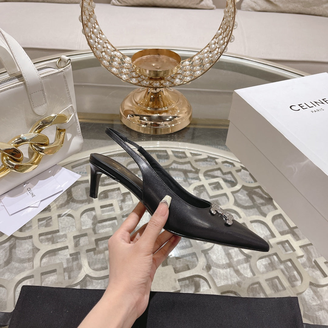 HIGH SLINGBACK 5 CM IN BLACK CALFSKIN