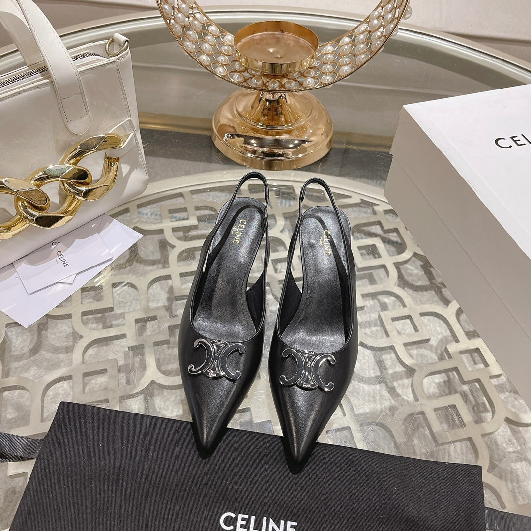 HIGH SLINGBACK 5 CM IN BLACK CALFSKIN