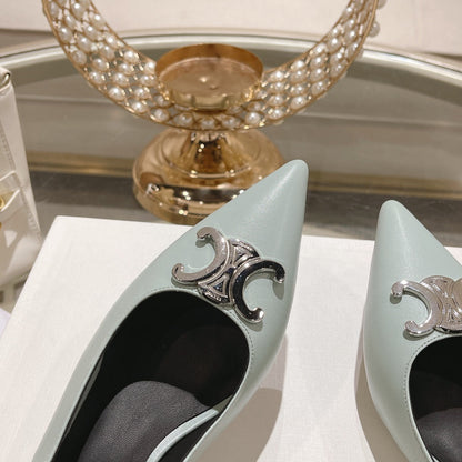 HIGH SLINGBACK 5 CM IN POWDER BLUE CALFSKIN
